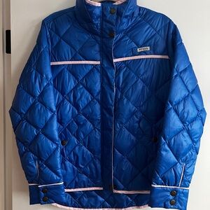 Columbia Blue Quilted Puffer Jacket with Pink Trim
